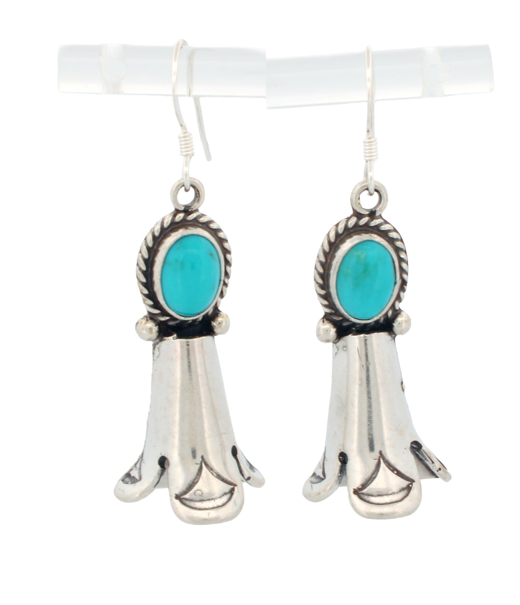 Navajo Native American Kingman Turquoise Squash Blossom Earrings SKU233190