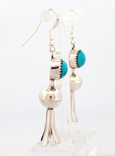 Load image into Gallery viewer, Navajo Native American Kingman Turquoise Squash Blossom Earrings SKU233191