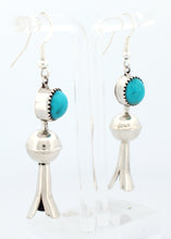 Load image into Gallery viewer, Navajo Native American Kingman Turquoise Squash Blossom Earrings SKU233191