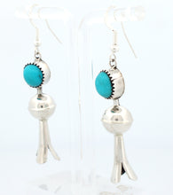 Load image into Gallery viewer, Navajo Native American Kingman Turquoise Squash Blossom Earrings SKU233191
