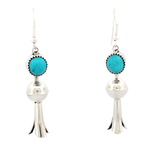 Navajo Native American Kingman Turquoise Squash Blossom Earrings SKU233191