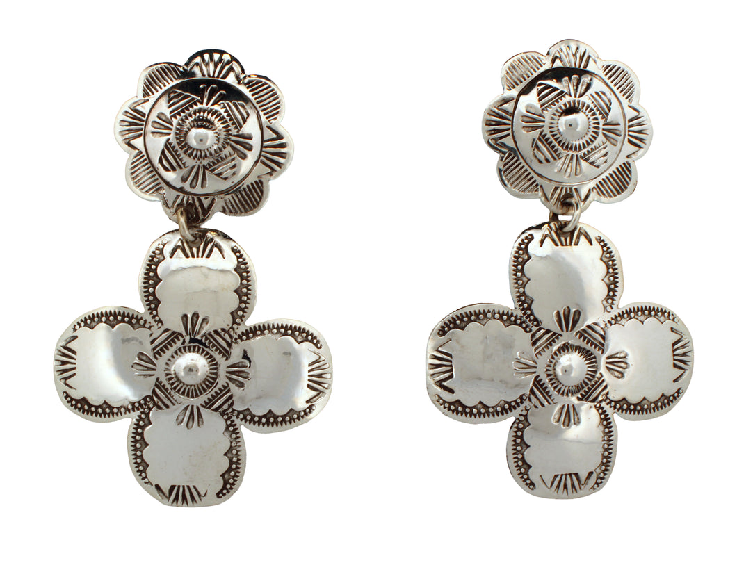 Navajo Native American Stamped Sterling Silver Earrings SKU233193