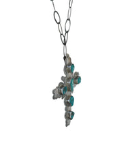 Load image into Gallery viewer, Navajo Native American Kingman Turquoise Cross Pendant Necklace    SKU233199