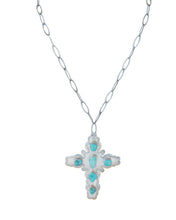 Load image into Gallery viewer, Navajo Native American Kingman Turquoise Cross Pendant Necklace    SKU233199