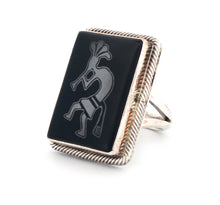 Load image into Gallery viewer, Navajo Native American Jet Kokopelli Ring Size 7 by Mark Yazzie SKU 233200