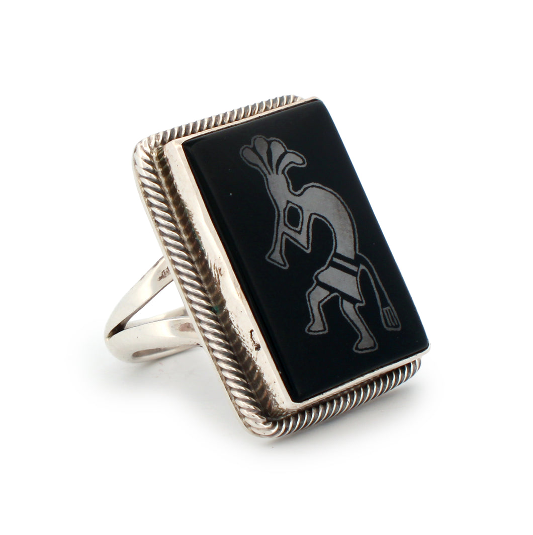 Navajo Native American Jet Kokopelli Ring Size 7 by Mark Yazzie SKU 233200
