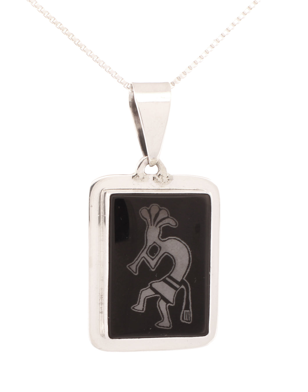 Navajo Native American Jet Kokopelli Pendant Necklace by Mark Yazzie SKU233201