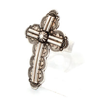 Load image into Gallery viewer, Navajo Native American Sterling Silver Cross Ring Size 8 1/4 by Nelson SKU233204