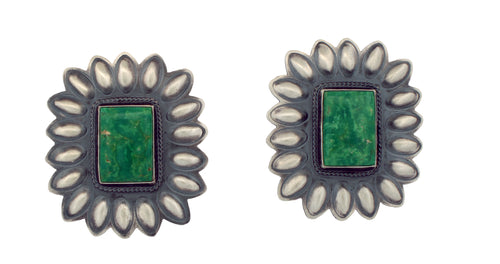 Navajo Native American Green Tyrone Turquoise Earrings by Johnson SKU233213