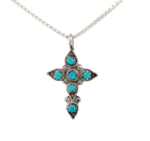 Load image into Gallery viewer, Zuni Native Amerian Kingman Turquoise Pettit Point Cross Pendant Necklace  SKU233215