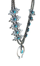 Load image into Gallery viewer, Navajo Native American Naja Kingman Turquoise Necklace by Robert Johnson SKU233216