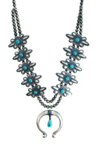 Load image into Gallery viewer, Navajo Native American Naja Kingman Turquoise Necklace by Robert Johnson SKU233216