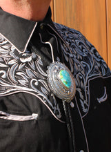 Load image into Gallery viewer, Navajo Native American Sonoran Gold Turquoise Bolo Tie by Leonard Maloney SKU233218