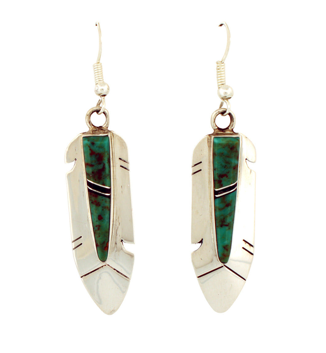 Navajo Native American Feather Turquoise Inlay Earrings SKU233222