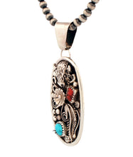 Load image into Gallery viewer, Navajo Native American Coral and Turquoise Buffalo Pendant by McCray SKU233282