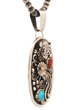 Load image into Gallery viewer, Navajo Native American Coral and Turquoise Buffalo Pendant by McCray SKU233282