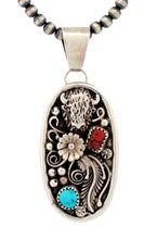 Load image into Gallery viewer, Navajo Native American Coral and Turquoise Buffalo Pendant by McCray SKU233282