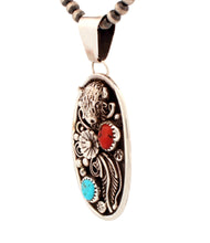 Load image into Gallery viewer, Navajo Native American Coral and Turquoise Buffalo Pendant by McCray SKU233283