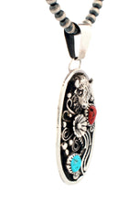Load image into Gallery viewer, Navajo Native American Coral and Turquoise Buffalo Pendant by McCray SKU233283
