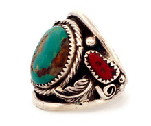 Load image into Gallery viewer, Navajo Native American Royston Turquoise And Coral Ring Size 10 1/4 SKU233288