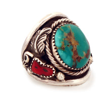 Load image into Gallery viewer, Navajo Native American Royston Turquoise And Coral Ring Size 10 1/4 SKU233288