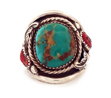 Load image into Gallery viewer, Navajo Native American Royston Turquoise And Coral Ring Size 10 1/4 SKU233288