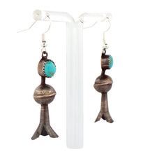 Load image into Gallery viewer, Navajo Native American Royal Blue Turquosie Squash Blossom Earrings by Tsosie SKU233291