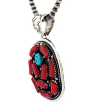Load image into Gallery viewer, Navajo Native American Coral and Kingman Turquoise Pendant by Perry SKU233293