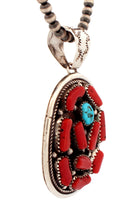 Load image into Gallery viewer, Navajo Native American Coral and Kingman Turquoise Pendant by Perry SKU233293