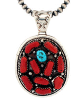 Load image into Gallery viewer, Navajo Native American Coral and Kingman Turquoise Pendant by Perry SKU233293