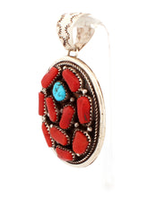 Load image into Gallery viewer, Navajo Native American Coral and Kingman Turquoise Pendant by Perry SKU233294