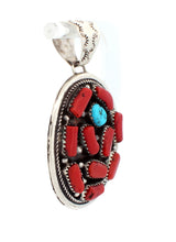 Load image into Gallery viewer, Navajo Native American Coral and Kingman Turquoise Pendant by Perry SKU233294