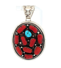 Load image into Gallery viewer, Navajo Native American Coral and Kingman Turquoise Pendant by Perry SKU233294