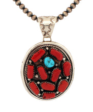 Load image into Gallery viewer, Navajo Native American Coral and Kingman Turquoise Pendant by Perry SKU233294