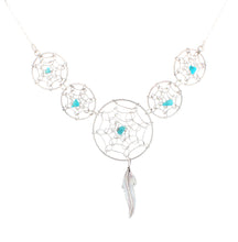 Load image into Gallery viewer, Navajo Native American Kingman Turquoise Dream Catcher Necklace by Arviso SKU233297