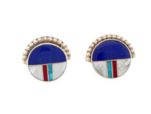 Load image into Gallery viewer, Navajo Native American Lapis and Turquoise Inlay Earrings by Manygoats SKU233304