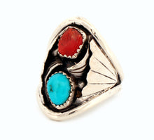 Load image into Gallery viewer, Navajo Native American Coral and Turquoise Ring Size 10 3/4 by Ronald Lee SKU233305