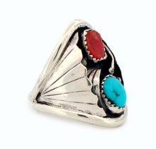 Load image into Gallery viewer, Navajo Native American Coral and Turquoise Ring Size 10 3/4 by Ronald Lee SKU233305