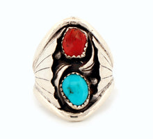 Load image into Gallery viewer, Navajo Native American Coral and Turquoise Ring Size 10 3/4 by Ronald Lee SKU233305