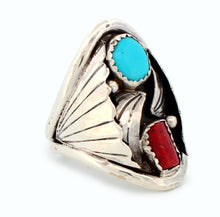 Load image into Gallery viewer, Navajo Native American Coral and Turquoise Ring Size 9 1/2 by Ronald Lee SKU233306