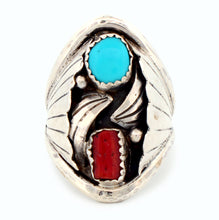 Load image into Gallery viewer, Navajo Native American Coral and Turquoise Ring Size 9 1/2 by Ronald Lee SKU233306
