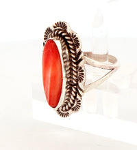 Load image into Gallery viewer, Navajo Native American Orange Spiny Shell Ring Size 8 by Martinez SKU233308