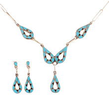 Load image into Gallery viewer, Zuni Native American Turquoise and Jet Necklace and Earring Set by Bobelu SKU233317