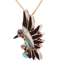 Load image into Gallery viewer, Zuni Native American Turquoise Inlay Hummingbird Pin Pendant by Leekity SKU233318