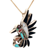Load image into Gallery viewer, Zuni Native American Turquoise Inlay Hummingbird Pin Pendant by Leekity SKU233318