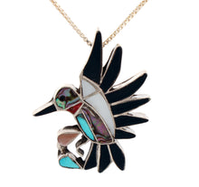 Load image into Gallery viewer, Zuni Native American Turquoise Inlay Hummingbird Pin Pendant by Leekity SKU233318