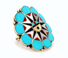 Load image into Gallery viewer, Zuni Native American Inlay Sunface Ring Size 10 by Delwin Gasper SKU233323