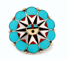 Load image into Gallery viewer, Zuni Native American Inlay Sunface Ring Size 10 by Delwin Gasper SKU233323