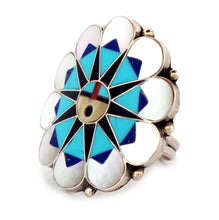 Load image into Gallery viewer, Zuni Native American Inlay Sunface Ring Size 10 1/2 by Delwin Gasper SKU233324