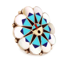 Load image into Gallery viewer, Zuni Native American Inlay Sunface Ring Size 10 1/2 by Delwin Gasper SKU233324